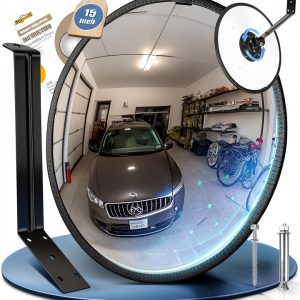 15" HD Convex Traffic Mirror Angooni Adjustable Blind Spot 15IN Black-0