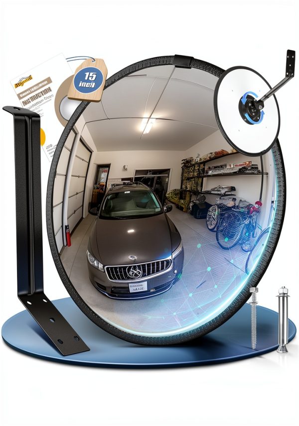15" HD Convex Traffic Mirror Angooni Adjustable Blind Spot 15IN Black-0