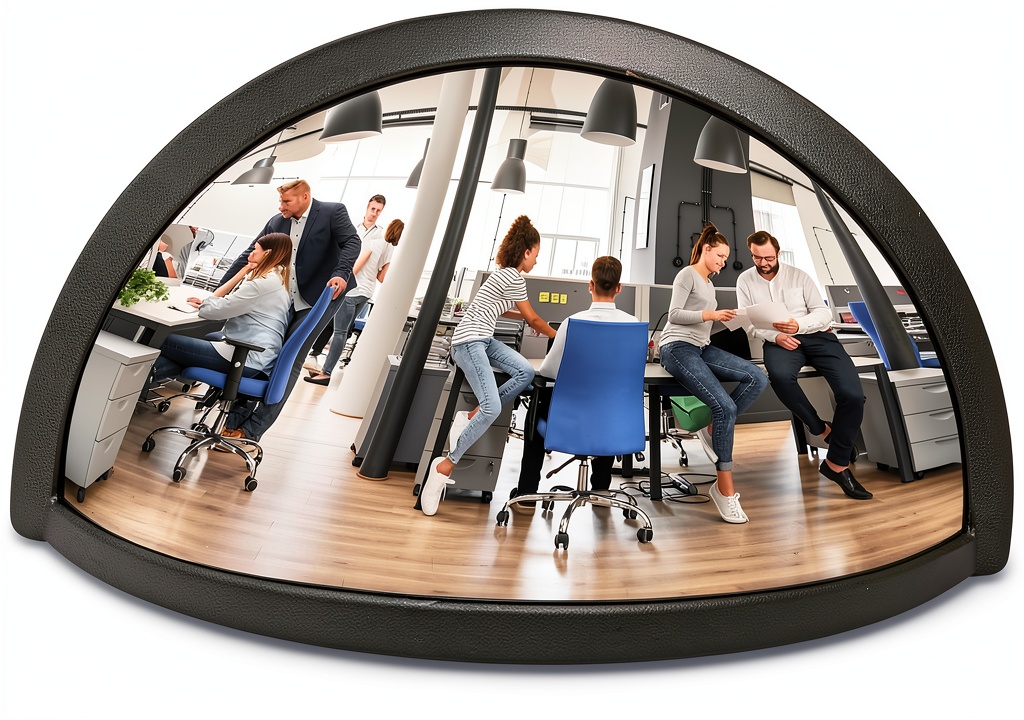 Installing Skywin Half Concave Mirror Cubicle Decorations 8.7×2×4.4 in, Multipurpose Cubicle Mirror, Desk Mirror to See Behind You, Aesthetic Office Cubicle Accessories, Office Cubicle Decor Organizer (Black) on a wooden desk