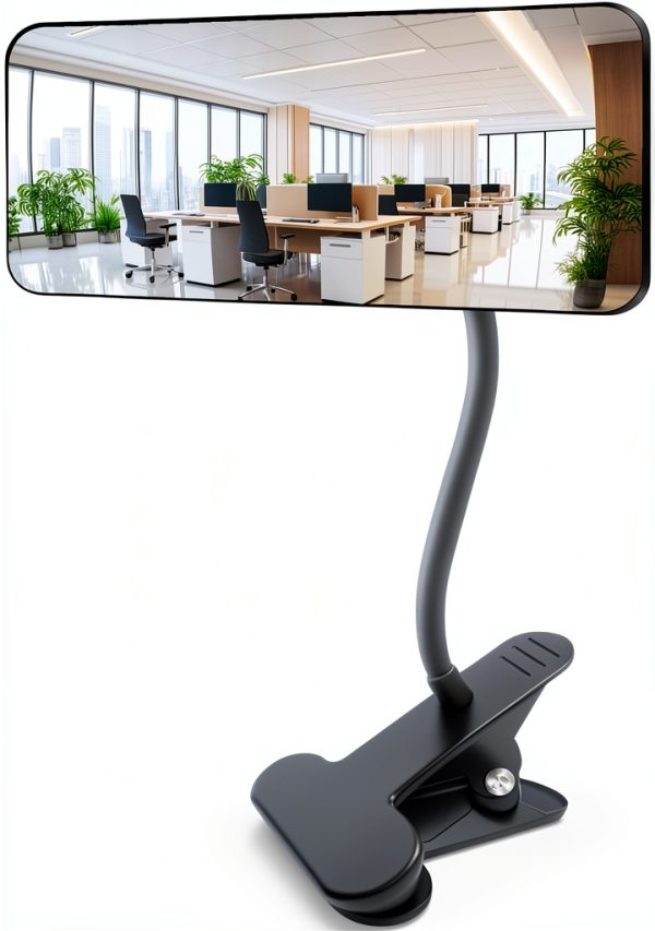 Clampable Convex Safety Mirror 6.4"*3" in Glass Material, Black Curved Frame, 360° Direction Adjustment, for Workdesk, Office, Warehouse and Personal Area Privacy and Security-0